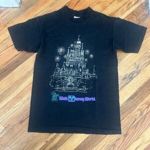 Vintage 90s Walt Disney World Castle Mickey Black Silver Single Stitch Women’s